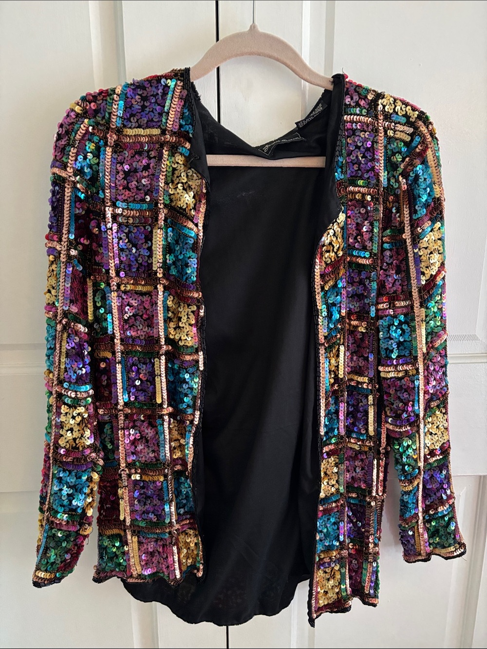 Multicolor Sequin Grid Open-Front Jacket